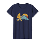 Great Retro Bigfoot Silhouette Mountain Sun Believe! Women's T-Shirt Navy