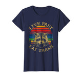 Hot Live Fast Eat Trash Racoon Animal Retro Vintage Women's T-Shirt Navy