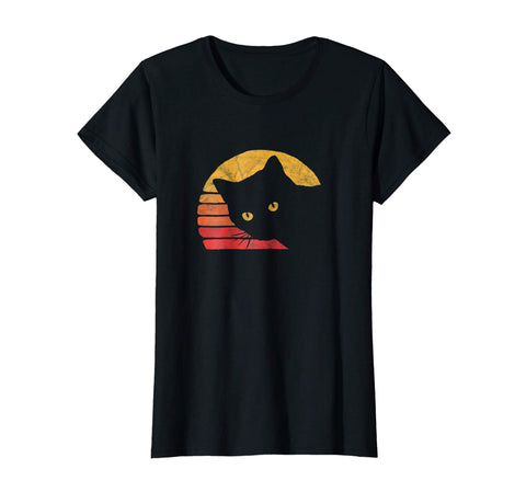 Beautiful Vintage Eighties Style Cat Retro Distressed Design Women's T-Shirt Black