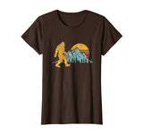 Great Retro Bigfoot Silhouette Mountain Sun Believe! Women's T-Shirt Brown