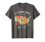 Beautiful U.s National Parks Map Vintage Hiking Camping Men's T-Shirt Asphalt