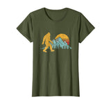 Great Retro Bigfoot Silhouette Mountain Sun Believe! Women's T-Shirt Olive
